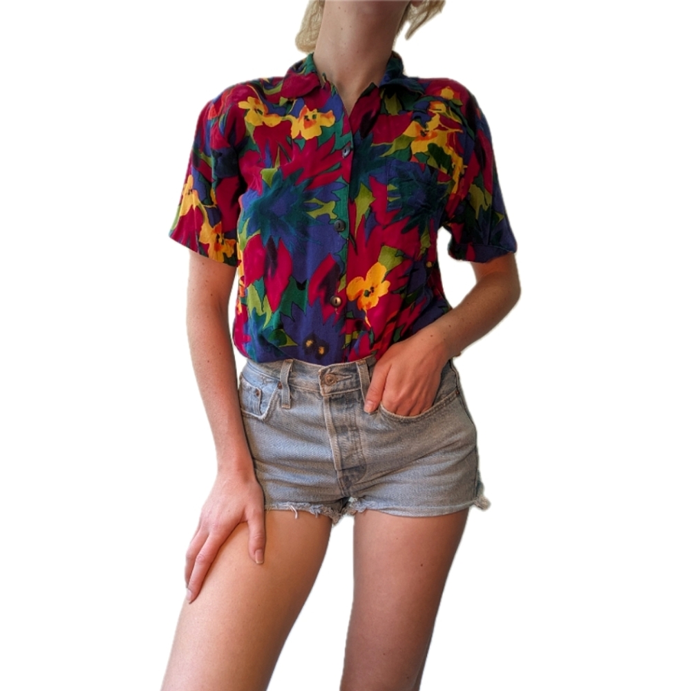Colorful Floral Vintage Button-Up Shirt